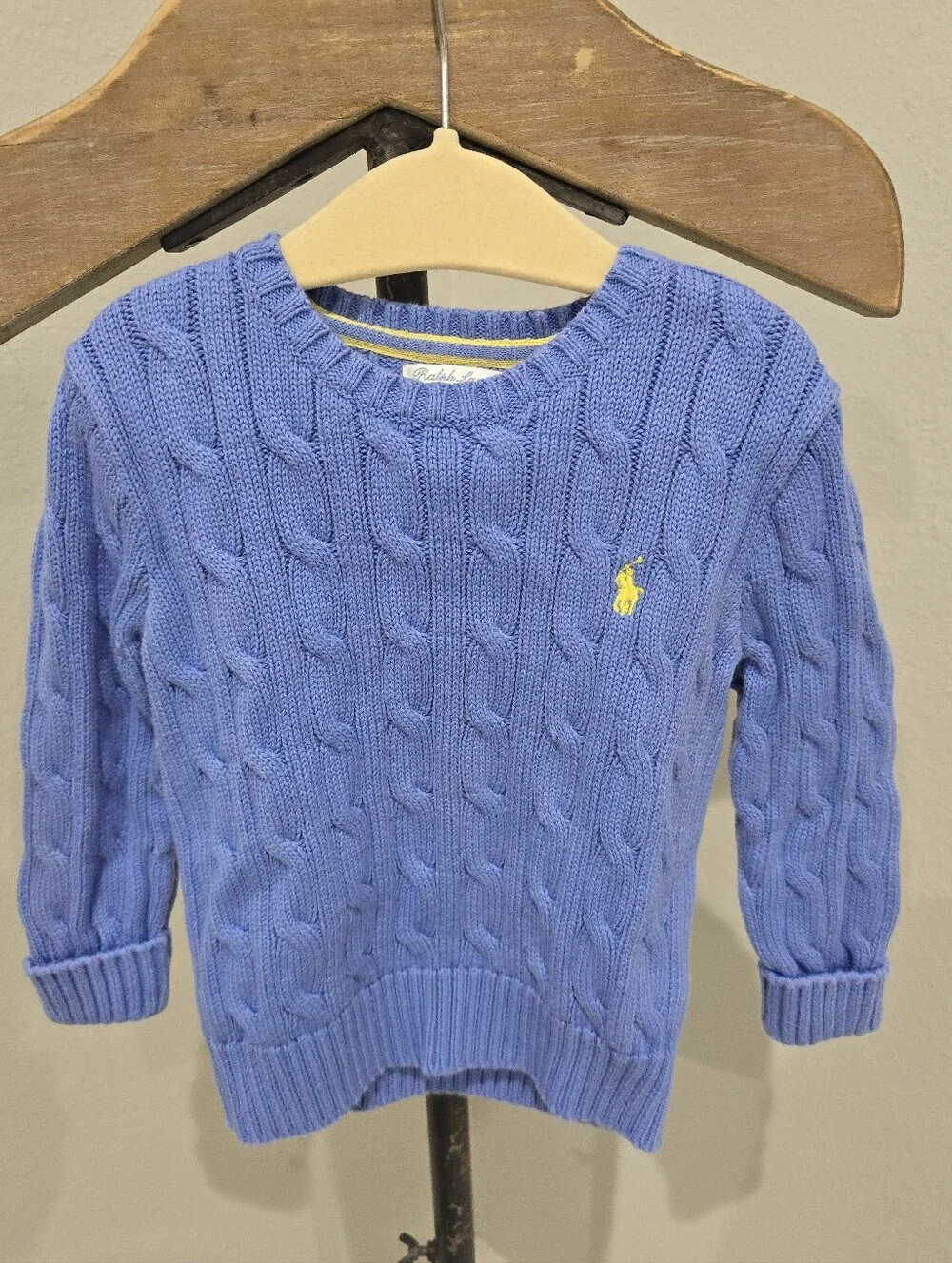 Ralph Lauren Blue Periwinkle Cable Knit Crewneck Sweater Baby Boy 24 Months